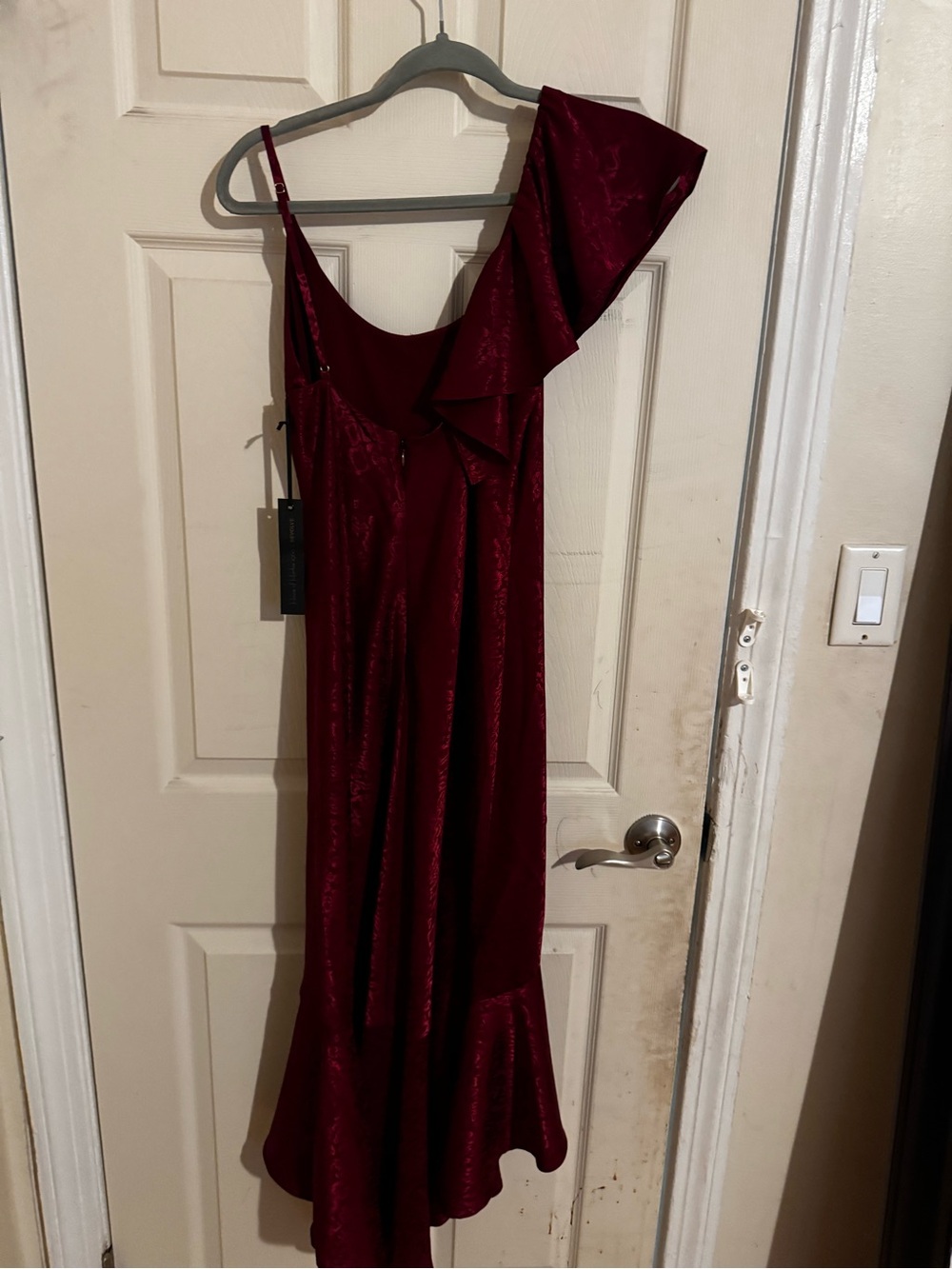 House of Harlow 1960 One-Shoulder Wine Red Ruffle Gown